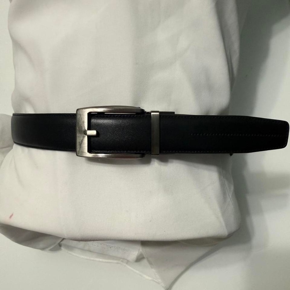 Black Full Grain Leather Belt | Modern Gunmetal Buckle | size 42
